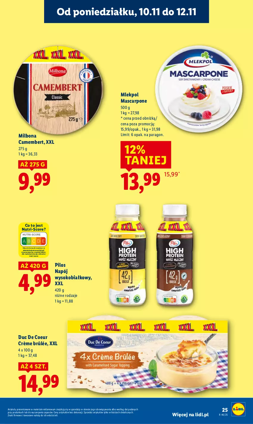 Gazetka promocyjna Lidl - GAZETKA - ważna 10.11 do 12.11.2025 - strona 25 - produkty: Camembert, Crème brûlée, Mascarpone, Napój, Pilos, Sok, Wazon