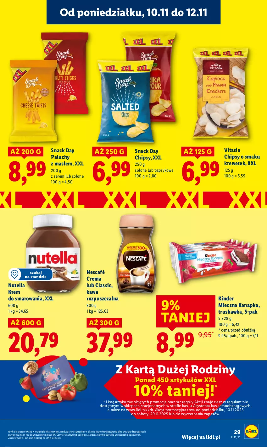 Gazetka promocyjna Lidl - GAZETKA - ważna 10.11 do 12.11.2025 - strona 29 - produkty: Chipsy, Kawa, Kawa rozpuszczalna, Kinder, Mleczna kanapka, Nescafé, Nutella, Ser