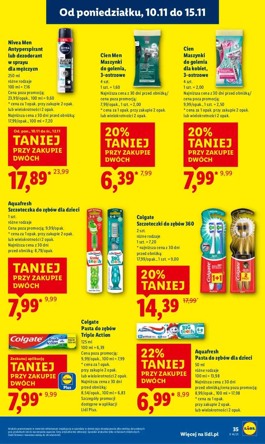 Gazetka promocyjna Lidl - GAZETKA - ważna 10.11 do 12.11.2025 - strona 35 - produkty: Antyperspirant, Aquafresh, Colgate, Dezodorant, Dzieci, LG, Nivea, Nivea Men, Pasta do zębów, Szczoteczka, Szczoteczka do zębów