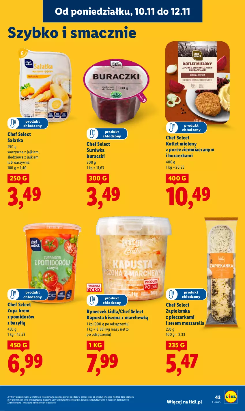 Gazetka promocyjna Lidl - GAZETKA - ważna 10.11 do 12.11.2025 - strona 43 - produkty: Bazyl, Buraczki, Kotlet, Mozzarella, Piec, Pieczarka, Pur, Sałat, Sałatka, Ser, Surówka, Zapiekanka, Zupa