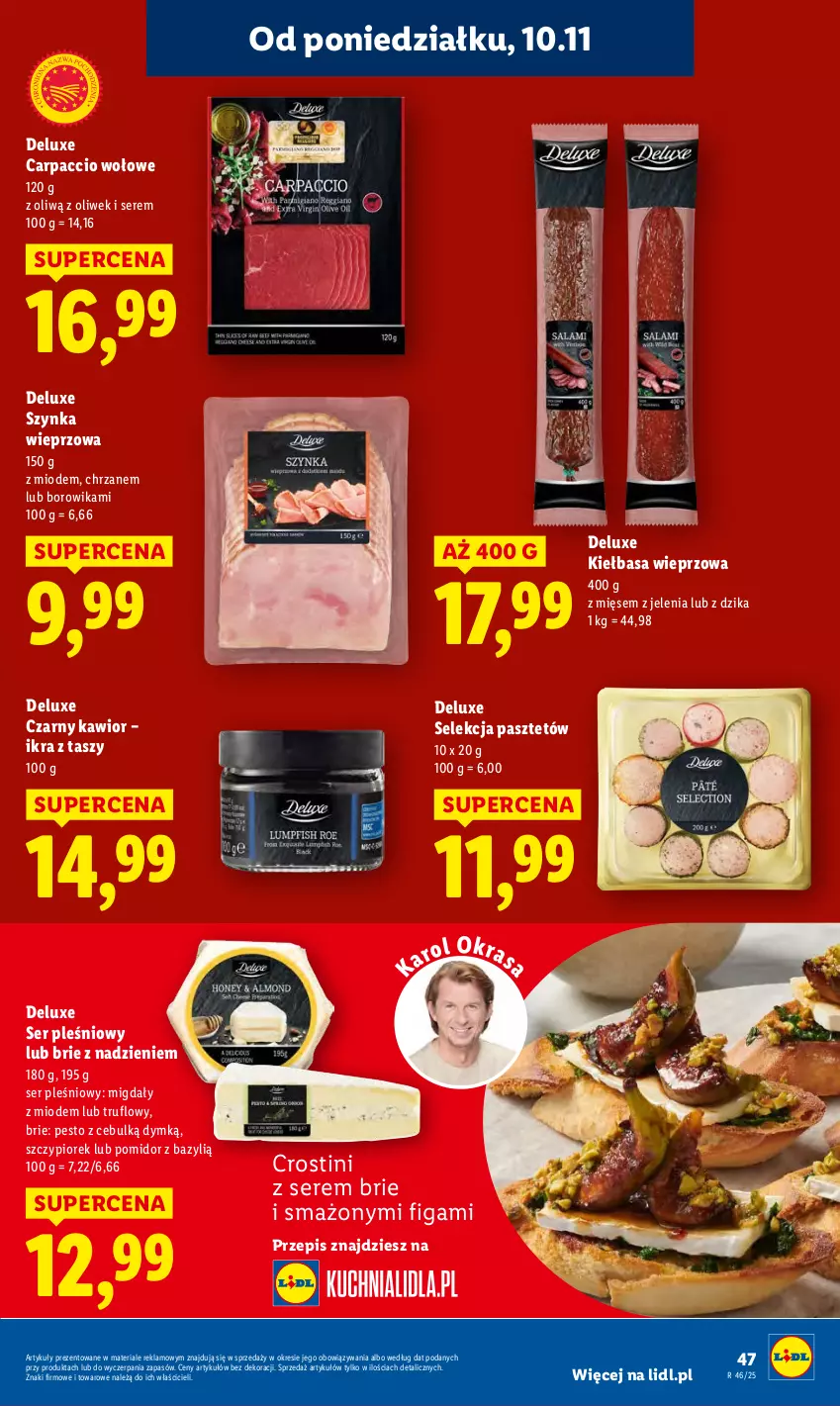 Gazetka promocyjna Lidl - GAZETKA - ważna 10.11 do 12.11.2025 - strona 47 - produkty: Bazyl, Brie, Carpaccio, Chrzan, Kawior, Kiełbasa, Migdały, Pasztet, Pesto, Ser, Ser pleśniowy, Szynka, Szynka wieprzowa