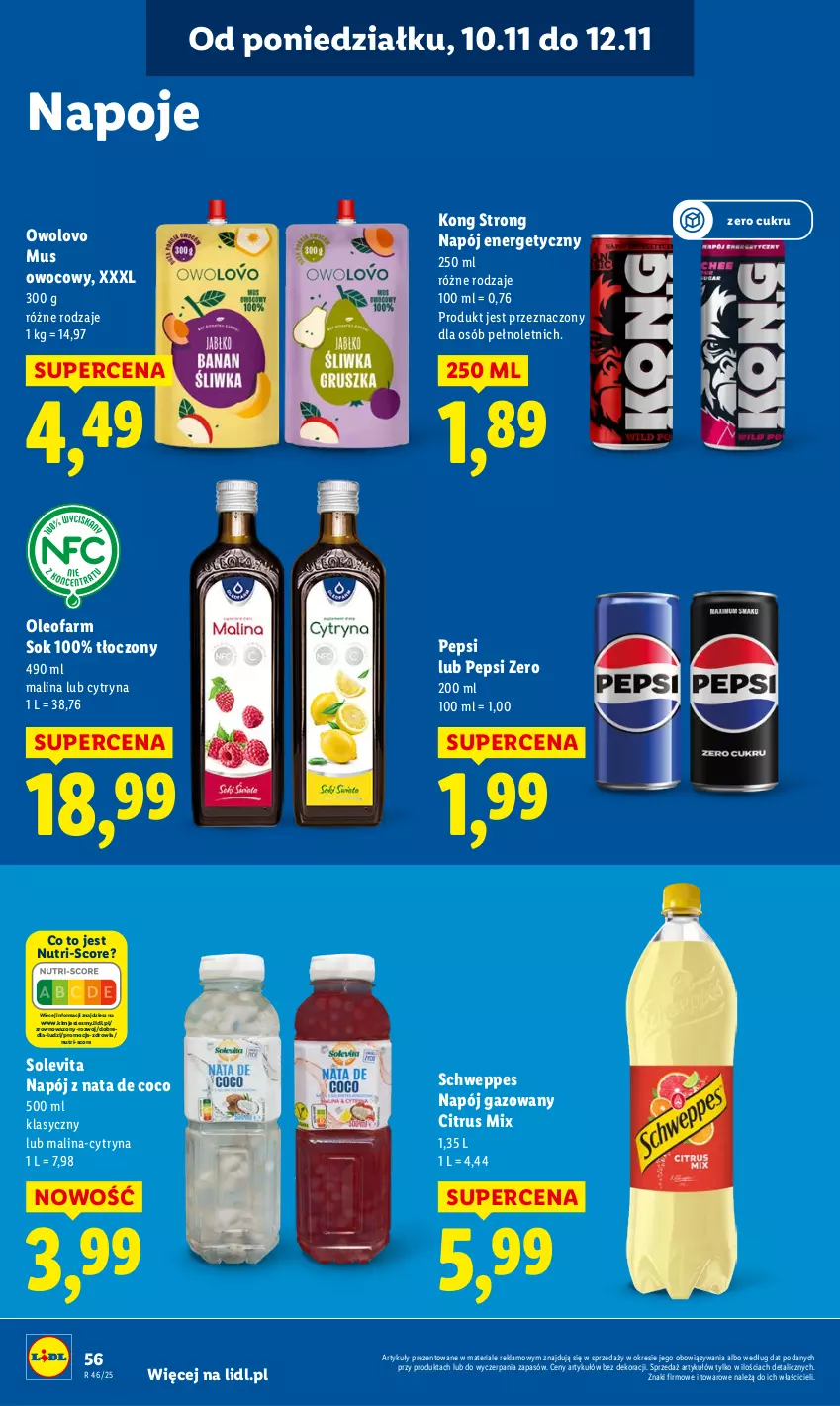 Gazetka promocyjna Lidl - GAZETKA - ważna 10.11 do 12.11.2025 - strona 58 - produkty: Fa, Mus, Napój, Napój energetyczny, Napój gazowany, Napoje, Oleo, Oleofarm, Pepsi, Schweppes, Sok, Wazon