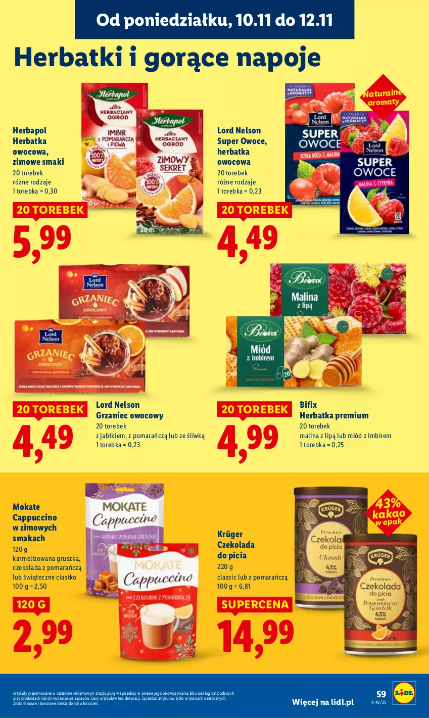 Gazetka promocyjna Lidl - GAZETKA - ważna 10.11 do 12.11.2025 - strona 61 - produkty: Cappuccino, Czekolada, Herbapol, Imbir, Miód, Napoje, Owoce, Torebka
