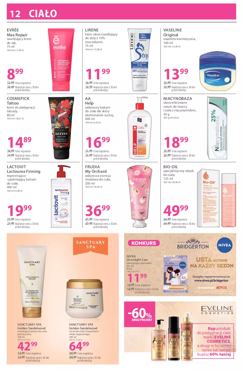 Gazetka promocyjna Hebe - Gazetka - ważna 03.04 do 17.04.2026 - strona 12 - produkty: Balsam do ciała, Bio-Oil, Eveline, Gin, Krem do rąk, Lirene, Masło, Masło do ciała, Nawilżający balsam, Nivea, Olej, Olejek do ciała, Rum, Sanctuary Spa, Ser, Serum, Serum do twarzy