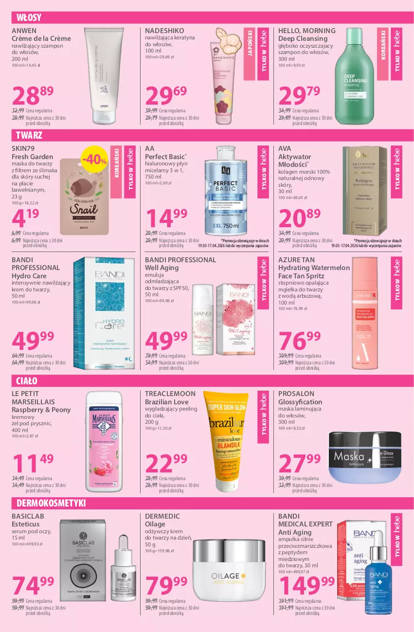 Gazetka promocyjna Hebe - Gazetka - ważna 03.04 do 17.04.2026 - strona 5 - produkty: Arbuz, Bandi, Basiclab, Dermedic, Emulsja, Fa, Gin, Kolagen, Krem do twarzy, Mars, Maska, Maska do twarzy, Melon, Mgiełka do twarzy, Peeling, Płyn micelarny, Rum, Ser, Serum, Serum pod oczy, Skin79, Szampon, Top