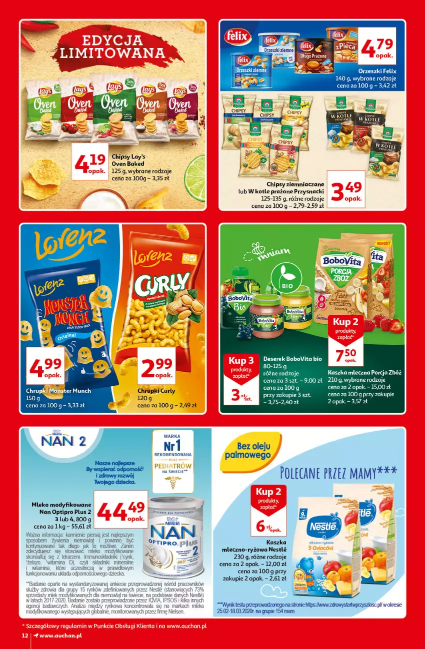 Gazetka promocyjna Auchan - Kultowe marki Hipermarkety - ważna 08.04 do 14.04.2021 - strona 12 - produkty: AEG, BoboVita, Chipsy, Chrupki, Cynk, Deser, Fa, Karmi, Mleko, Mleko modyfikowane, Monitor, NAN Optipro, Olej, Orzeszki, Orzeszki ziemne, Por, Przysnacki, Ryż, Ser, Serek