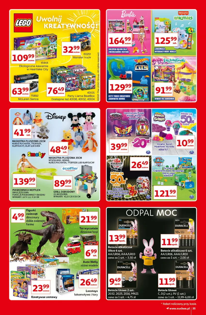 Gazetka promocyjna Auchan - Kultowe marki Hipermarkety - ważna 08.04 do 14.04.2021 - strona 35 - produkty: Baterie alkaliczne, Grill, Gry, Hatchimals, Kubuś, LEGO, Lody, Maskotka pluszowa, Minnie, Mysz, Pojemnik, Ser, Wino