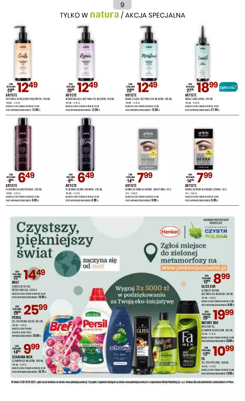 Gazetka promocyjna Drogerie Natura - Gazetka Drogerie Natura - ważna 05.09 do 18.09.2023 - strona 9 - produkty: Avocado, Bref, Fa, Gliss Kur, Gra, Nature Box, Odżywka, Persil, Schauma, Szampon, Woda, Zawieszki