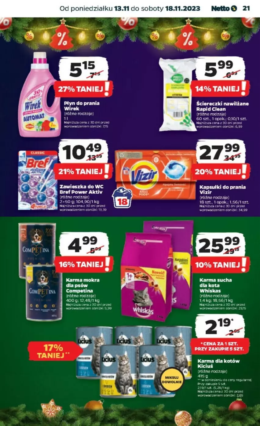 Gazetka promocyjna Netto - ważna 13.11 do 18.11.2023 - strona 14 - produkty: Bref, Kapsułki do prania, Vizir, Whiskas