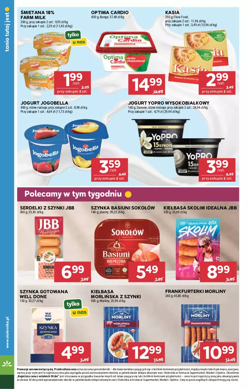 Gazetka promocyjna Stokrotka - Market - ważna 24.09 do 30.09.2026 - strona 16 - produkty: Bell, Bella, Danone, Fa, Farm Milk, Flora, Frankfurterki, Jogobella, Jogurt, Kasia, Kiełbasa, Mięso, Morliny, Optima, Optima Cardio, Owoce, Ser, Serdelki, Sok, Sokołów, Szynka, Warzywa