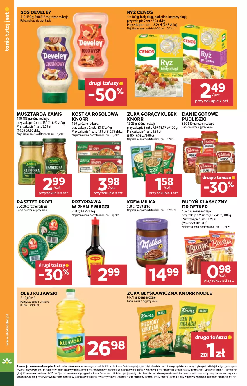 Gazetka promocyjna Stokrotka - Market - ważna 24.09 do 30.09.2026 - strona 20 - produkty: Budyń, Cenos, Danie gotowe, Kamis, Knorr, Kubek, Kujawski, Maggi, Mięso, Milka, Mus, Musztarda, Olej, Optima, Owoce, Pasztet, Przyprawa w płynie, Pudliszki, Ryż, Sos, Warzywa, Zupa