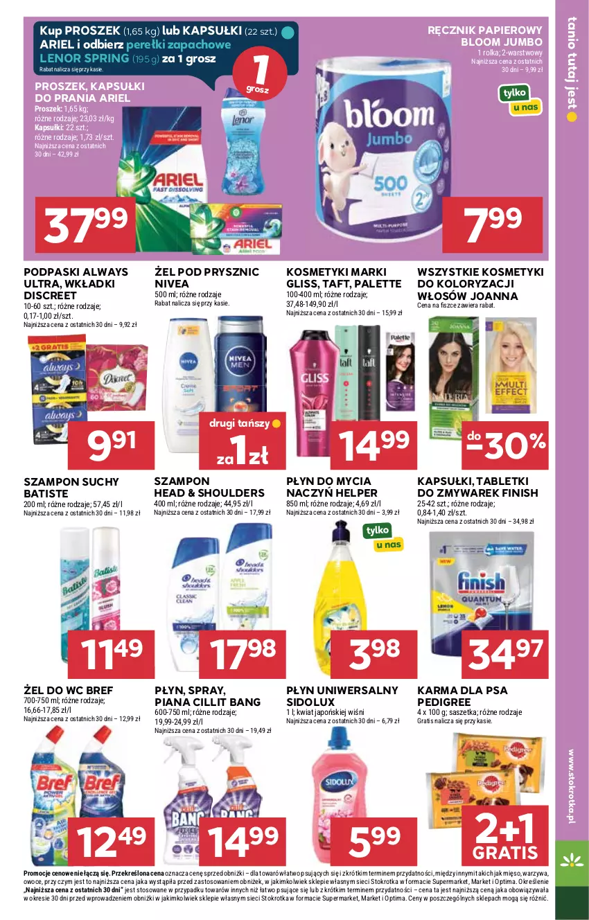 Gazetka promocyjna Stokrotka - Market - ważna 24.09 do 30.09.2026 - strona 27 - produkty: Always, Always Ultra, Ariel, Batiste, Bref, Cillit Bang, Discreet, Do mycia naczyń, Finish, Gra, Joanna, Kapsułki do prania, Lenor, Mięso, Nivea, Optima, Owoce, Palette, Papier, Pedigree, Perełki zapachowe, Płyn do mycia, Płyn do mycia naczyń, Podpaski, Ręcznik, Sidolux, Szampon, Tablet, Taft, Warzywa, Wkładki