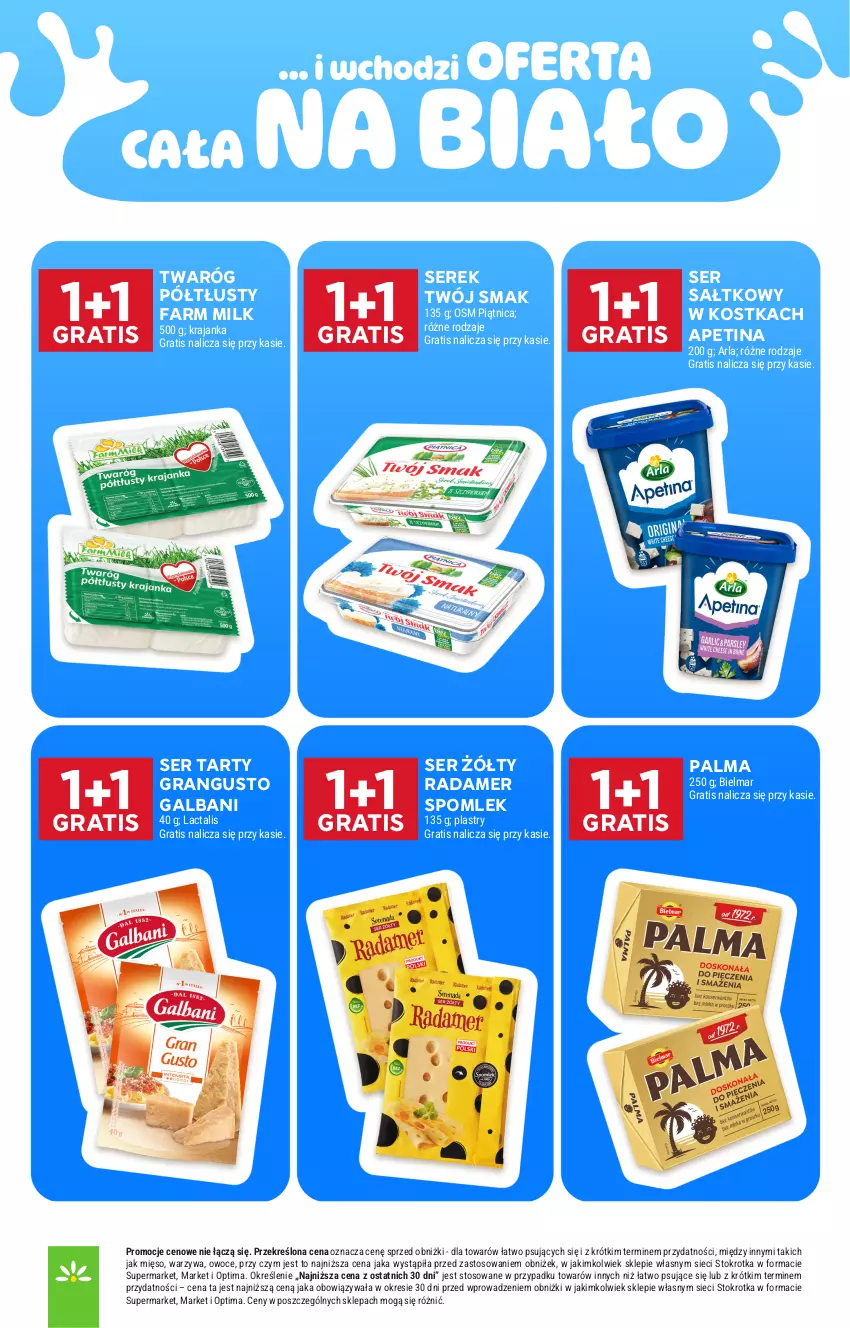 Gazetka promocyjna Stokrotka - Market - ważna 24.09 do 30.09.2026 - strona 7 - produkty: Fa, Farm Milk, Galbani, Gra, Mięso, Optima, Owoce, Palma, Piątnica, Radamer, Ser, Serek, Twaróg, Twaróg półtłusty, Twój Smak, Warzywa