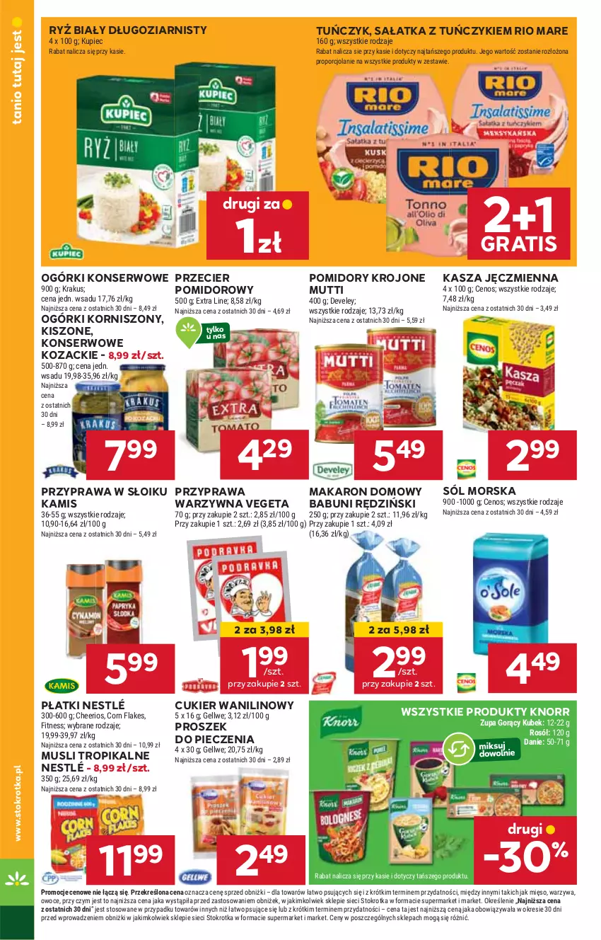 Gazetka promocyjna Stokrotka - Supermarket - ważna 19.09 do 25.09.2024 - strona 14 - produkty: Babuni, Cukier, Cukier wanilinowy, Gra, HP, Kamis, Kasza, Kasza jęczmienna, Knorr, Korniszony, Makaron, Mus, Nestlé, Ogórki konserwowe, Piec, Pomidory, Pomidory krojone, Proszek do pieczenia, Rio Mare, Ryż, Ryż biały, Sałat, Sałatka, Ser, Sól, SVR, Tuńczyk, Vegeta