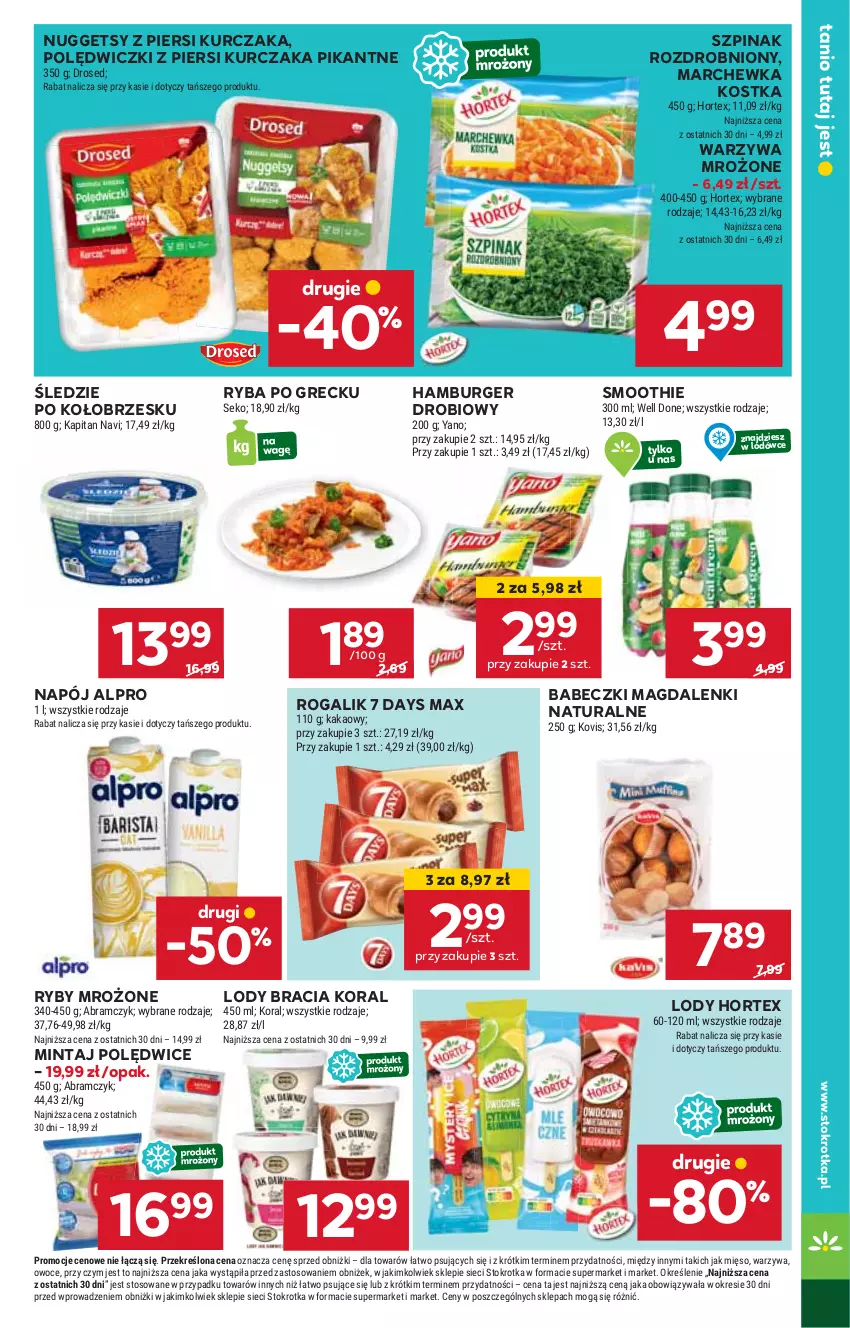 Gazetka promocyjna Stokrotka - Supermarket - ważna 19.09 do 25.09.2024 - strona 15 - produkty: 7 Days, Alpro, Babeczki, Burger, Hamburger, Hortex, HP, Kurczak, Lody, Marchewka, Mintaj, Napój, Rogal, Ryba, Ryba po grecku, Smoothie, Szpinak, Warzywa