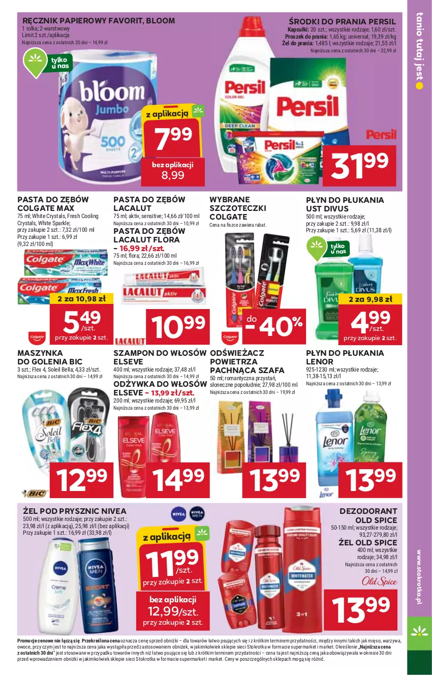 Gazetka promocyjna Stokrotka - Supermarket - ważna 19.09 do 25.09.2024 - strona 17 - produkty: BIC, Colgate, Dezodorant, Elseve, Fa, Flora, HP, Lacalut, Lenor, LG, Maszynka, Maszynka do golenia, Nivea, Odżywka, Old Spice, Papier, Pasta do zębów, Persil, Płyn do płukania, Ręcznik, Szafa, Szampon, Szynka