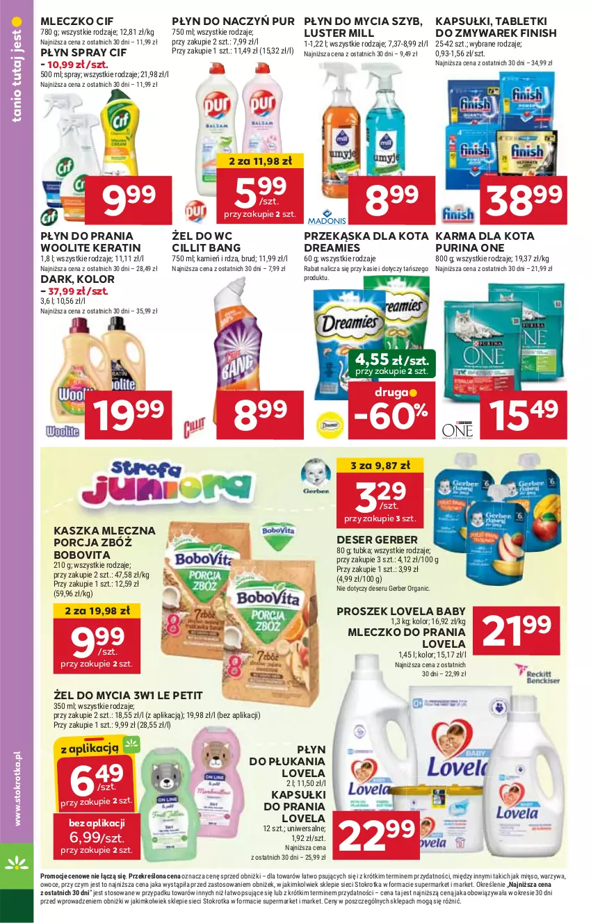 Gazetka promocyjna Stokrotka - Supermarket - ważna 19.09 do 25.09.2024 - strona 18 - produkty: BoboVita, Cif, Cillit Bang, Deser, Finish, Gerber, HP, Kapsułki do prania, Lovela, Mleczko, Mleczko do prania, Płyn do mycia, Płyn do płukania, Płyn do prania, Por, Pur, Purina, Ser, Tablet, Woolite