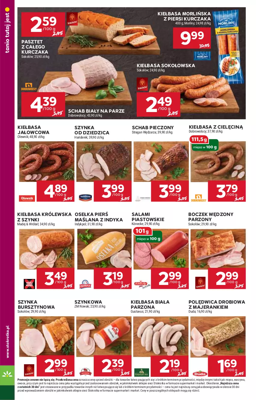 Gazetka promocyjna Stokrotka - Supermarket - ważna 19.09 do 25.09.2024 - strona 8 - produkty: Boczek, Bursztyn, HP, Kiełbasa, Kiełbasa biała, Kurczak, LANA, Pasztet, Piast, Piec, Polędwica, Salami, Schab pieczony, Sok, Sos, Szynka