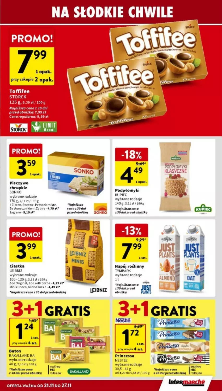 Gazetka promocyjna Intermarche - ważna 21.11 do 27.11.2024 - strona 22 - produkty: Ba!, Bakalland, Chrupki, Ciastka, Gin, Napój, Napój roślinny, Piec, Pieczywo, Pieczywo chrupkie, Princessa, Toffifee, Tymbark