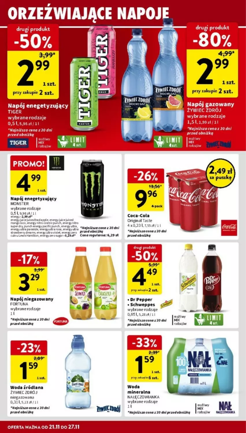 Gazetka promocyjna Intermarche - ważna 21.11 do 27.11.2024 - strona 26 - produkty: Coca-Cola, Gin, LANA, Mango, Nałęczowianka, Napój, Schweppes, Woda