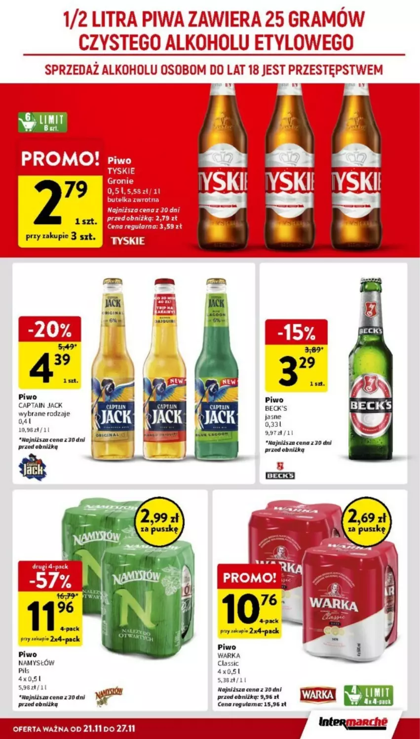 Gazetka promocyjna Intermarche - ważna 21.11 do 27.11.2024 - strona 27 - produkty: BIC, Captain Jack, Namysłów, Piwa, Piwo, Tyskie, Warka