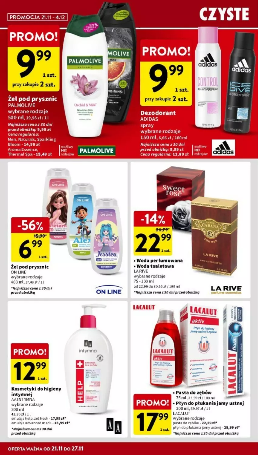 Gazetka promocyjna Intermarche - ważna 21.11 do 27.11.2024 - strona 30 - produkty: Emulsja, La Rive, Lacalut, Palmolive, Pasta do zębów, Perfum, Płyn do płukania, Płyn do płukania jamy ustnej, Woda, Woda perfumowana, Woda toaletowa