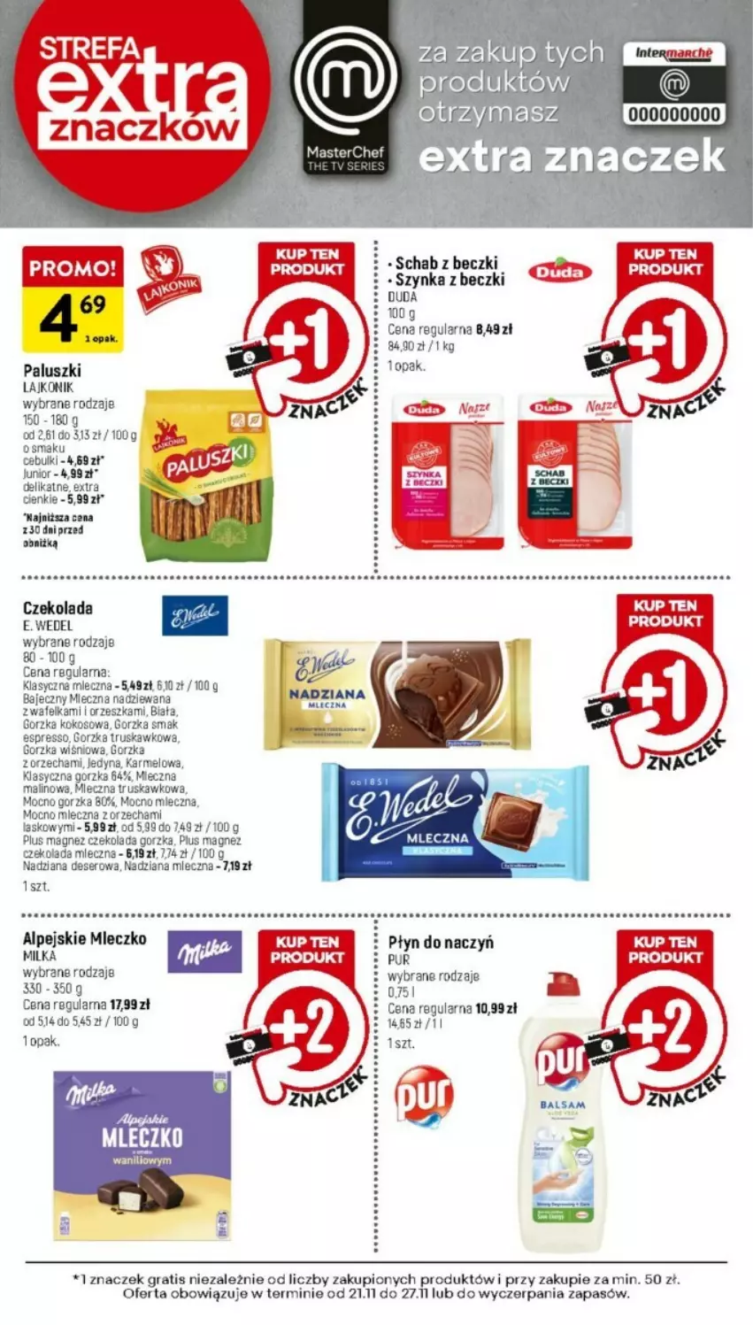 Gazetka promocyjna Intermarche - ważna 21.11 do 27.11.2024 - strona 38 - produkty: Czekolada, Deser, Duda, E. Wedel, Gra, Kokos, Lajkonik, Milka, Mleczko, Pur, Ser, Szynka, Szynka z beczki