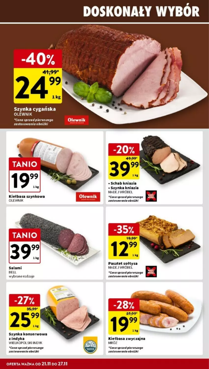 Gazetka promocyjna Intermarche - ważna 21.11 do 27.11.2024 - strona 8 - produkty: Bell, Kiełbasa, Kiełbasa szynkowa, Olewnik, Pasztet, Salami, Szynka, Szynka cygańska