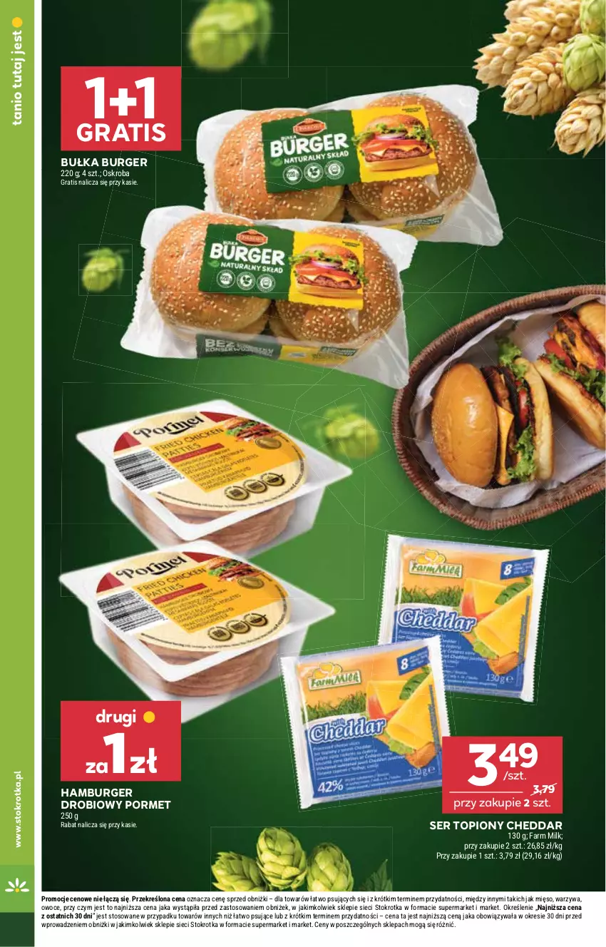 Gazetka promocyjna Stokrotka - Supermarket - ważna 13.08 do 20.08.2025 - strona 28 - produkty: Bułka, Burger, Cheddar, Fa, Farm Milk, Gra, Hamburger, Mięso, Owoce, Por, Ser, Ser topiony, Top, Warzywa