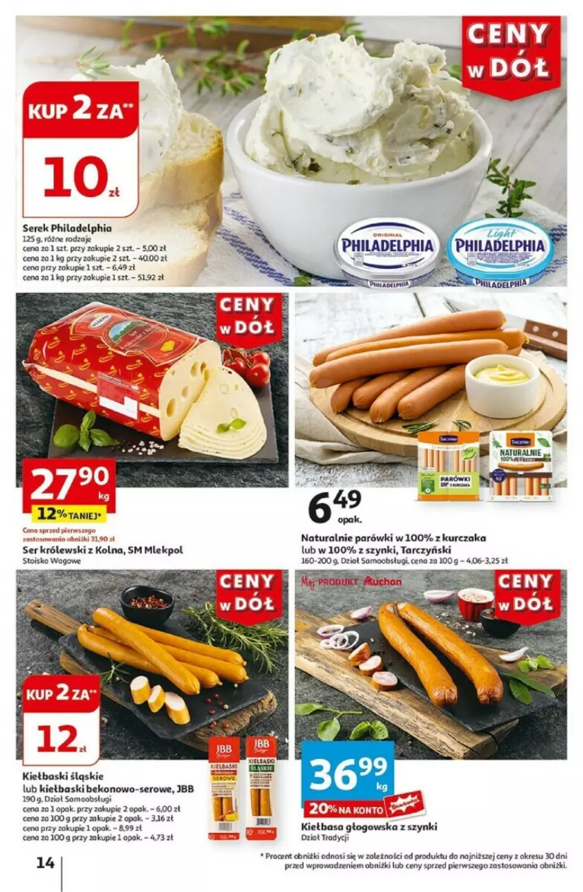 Gazetka promocyjna Auchan - ważna 27.06 do 03.07.2024 - strona 8 - produkty: Beko, Kiełbasa, Kiełbasa głogowska, Kiełbaski śląskie, Królewski, Kurczak, Parówki, Philadelphia, Por, Ser, Serek, Tarczyński