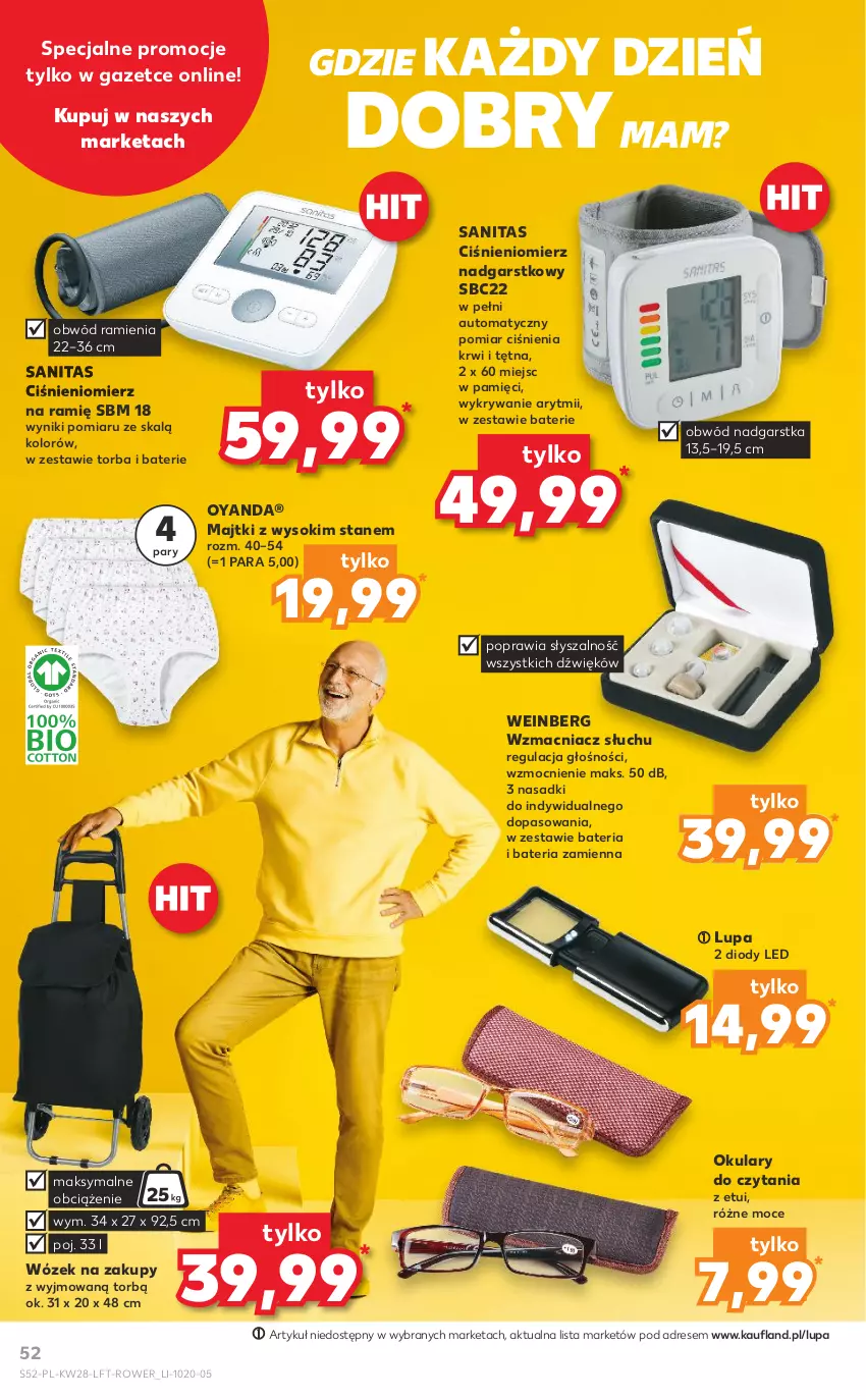 Gazetka promocyjna Kaufland - OFERTA TYGODNIA - ważna 14.07 do 20.07.2022 - strona 52 - produkty: Bateria, Ciśnieniomierz, Dres, Majtki, Majtki z wysokim stanem, Okulary do czytania, Rower, Sok, Szal, Torba, Wózek, Wózek na zakupy, Wzmacniacz słuchu