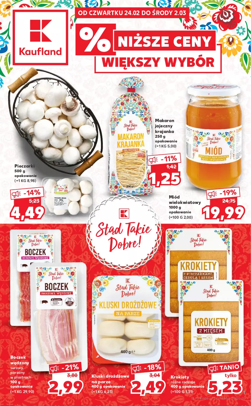 Gazetka promocyjna Kaufland - OFERTA TYGODNIA - ważna 24.02 do 02.03.2022 - strona 1 - produkty: Boczek, Krokiety, Makaron, Miód, Piec