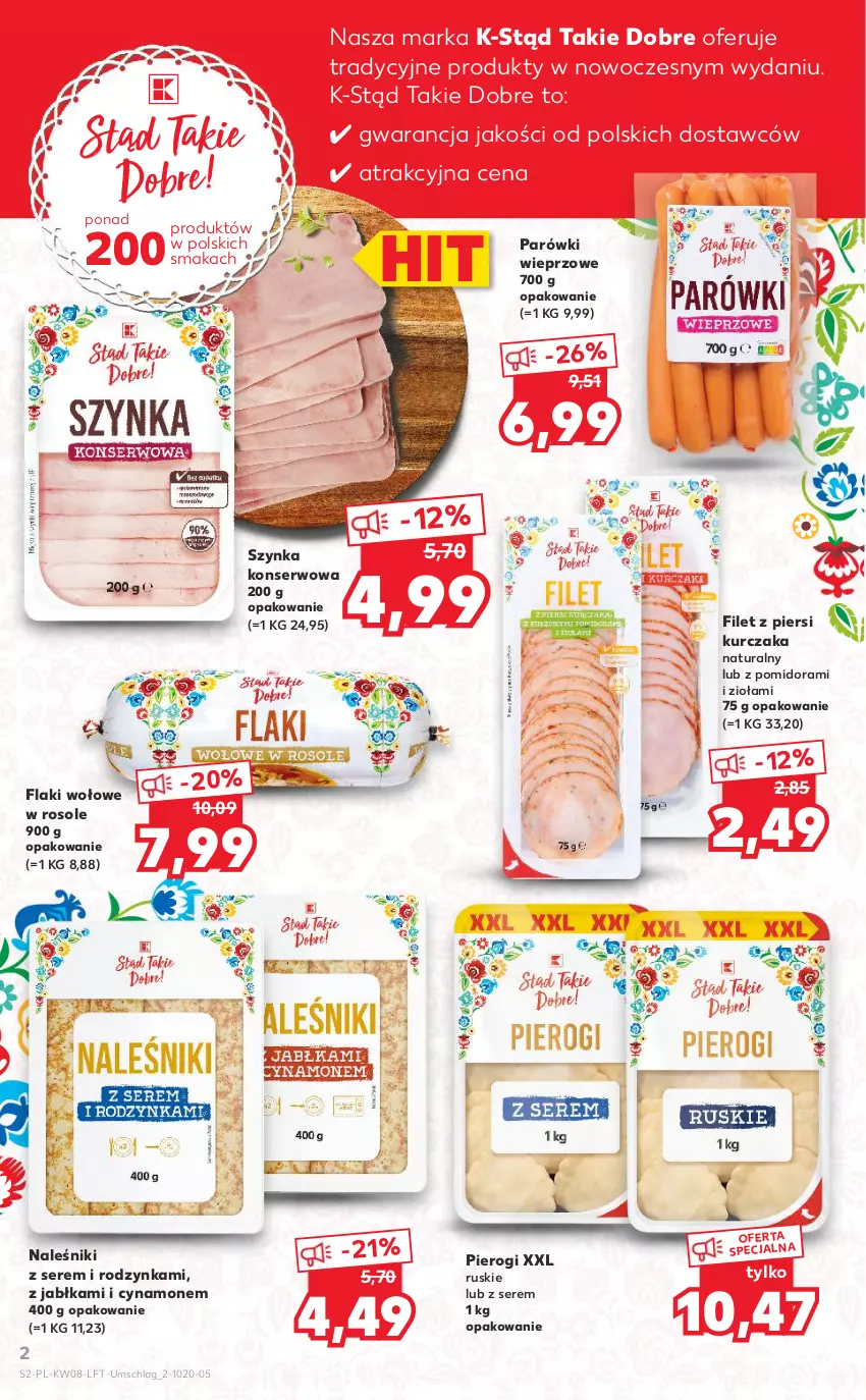 Gazetka promocyjna Kaufland - OFERTA TYGODNIA - ważna 24.02 do 02.03.2022 - strona 2 - produkty: Filet z piersi kurczaka, Flaki, Flaki wołowe, Jabłka, Kurczak, Naleśniki, Parówki, Pierogi, Ser, Szynka, Szynka konserwowa