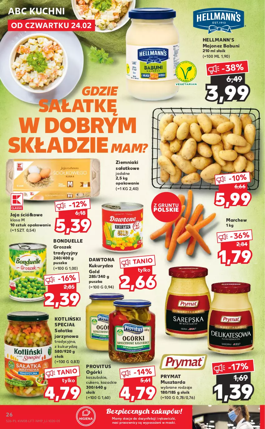 Gazetka promocyjna Kaufland - OFERTA TYGODNIA - ważna 24.02 do 02.03.2022 - strona 26 - produkty: Babuni, Bonduelle, Dawtona, Groszek, Grunt, Jaja, Kukurydza, Majonez, Mus, Musztarda, Piec, Prymat, Sałat, Sałatka, Ziemniaki