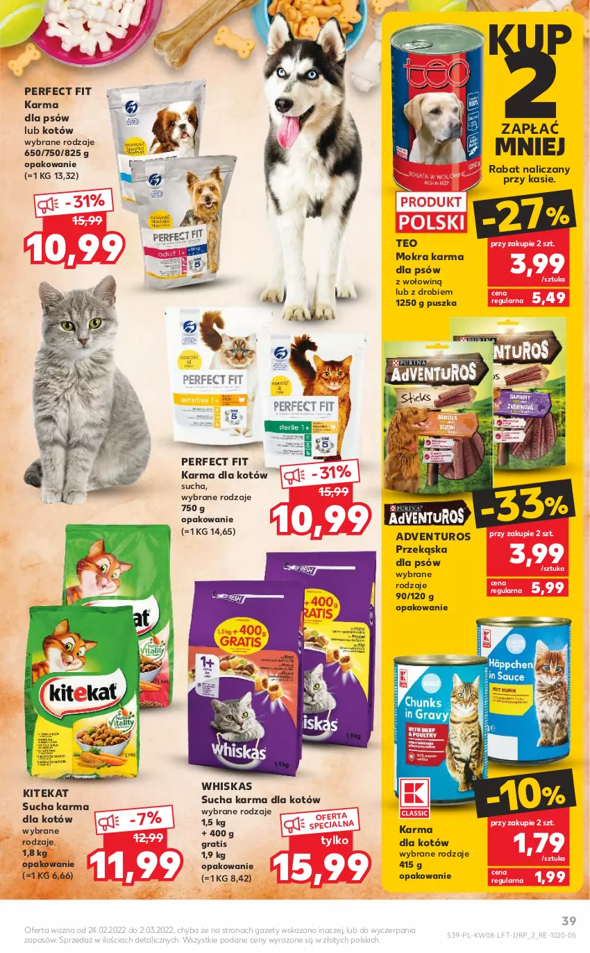 Gazetka promocyjna Kaufland - OFERTA TYGODNIA - ważna 24.02 do 02.03.2022 - strona 39 - produkty: Adventuros, Gra, KiteKat, Mokra karma, Przekąska dla psów, Sucha karma, Whiskas