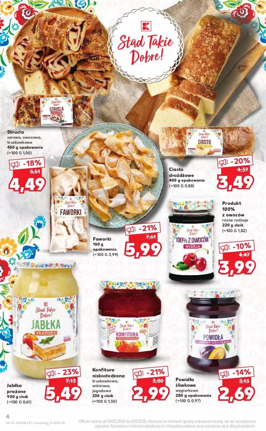 Gazetka promocyjna Kaufland - OFERTA TYGODNIA - ważna 24.02 do 02.03.2022 - strona 4 - produkty: Fa, Faworki, Jabłka, Jabłka prażone, Konfitura, Ser, Strucla