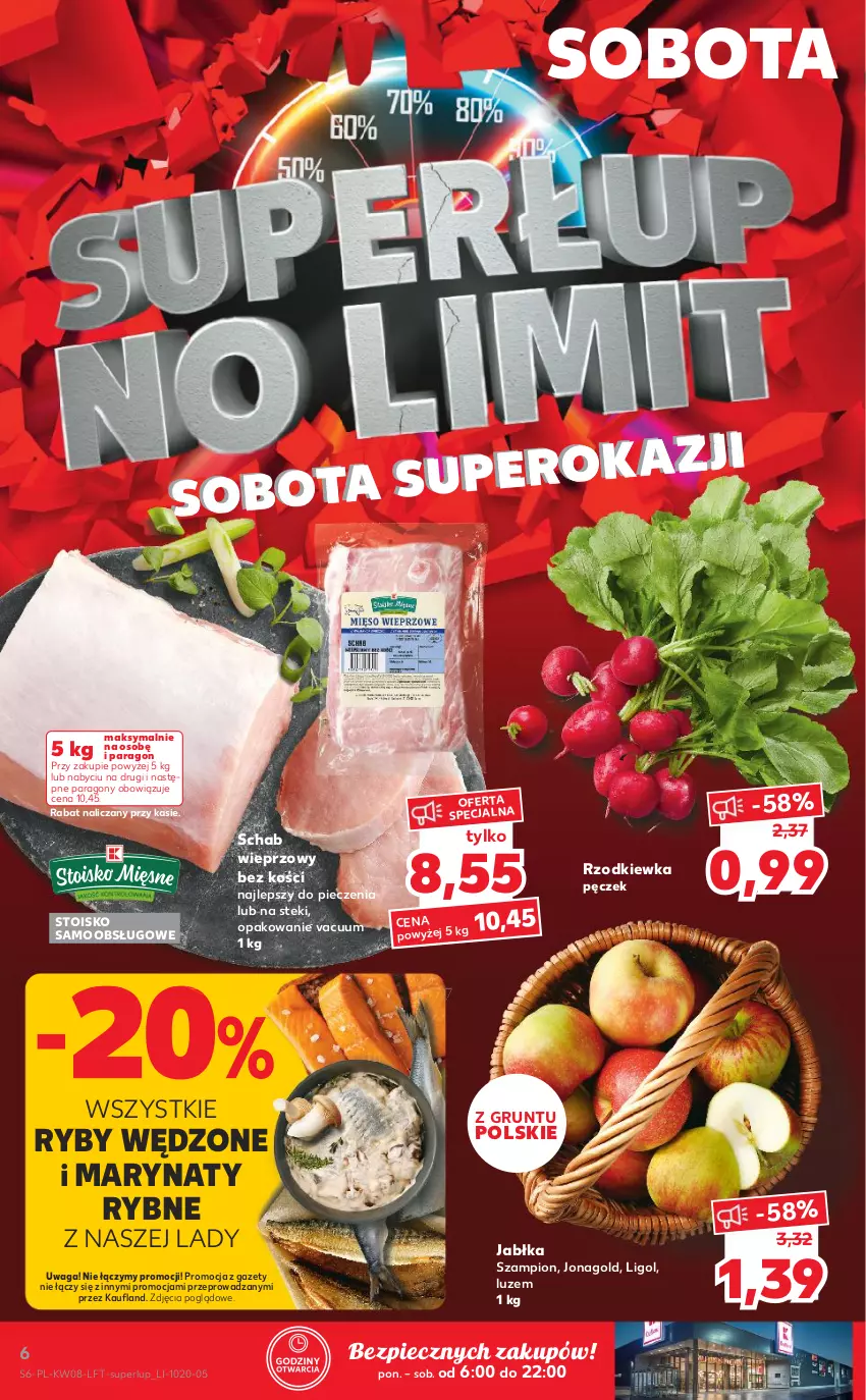 Gazetka promocyjna Kaufland - OFERTA TYGODNIA - ważna 24.02 do 02.03.2022 - strona 6 - produkty: Grunt, Jabłka, Jonagold, Ligol, Piec, Rzodkiewka, Schab wieprzowy, Stek, Szampion, Waga