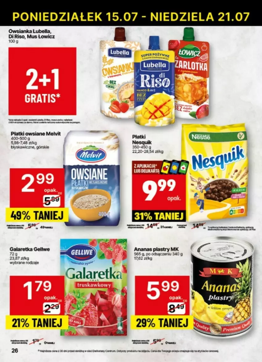 Gazetka promocyjna Delikatesy Centrum - ważna 15.07 do 21.07.2024 - strona 19 - produkty: Bell, Bella, Gala, Galaretka, Gry, Lubella, Melvit, Mus, Owsianka, Płatki owsiane, Rama, Rum