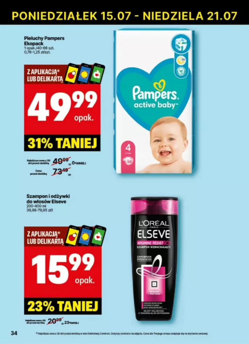 Gazetka promocyjna Delikatesy Centrum - ważna 15.07 do 21.07.2024 - strona 28 - produkty: Elseve, Gin, Pampers, Pieluchy, Szampon