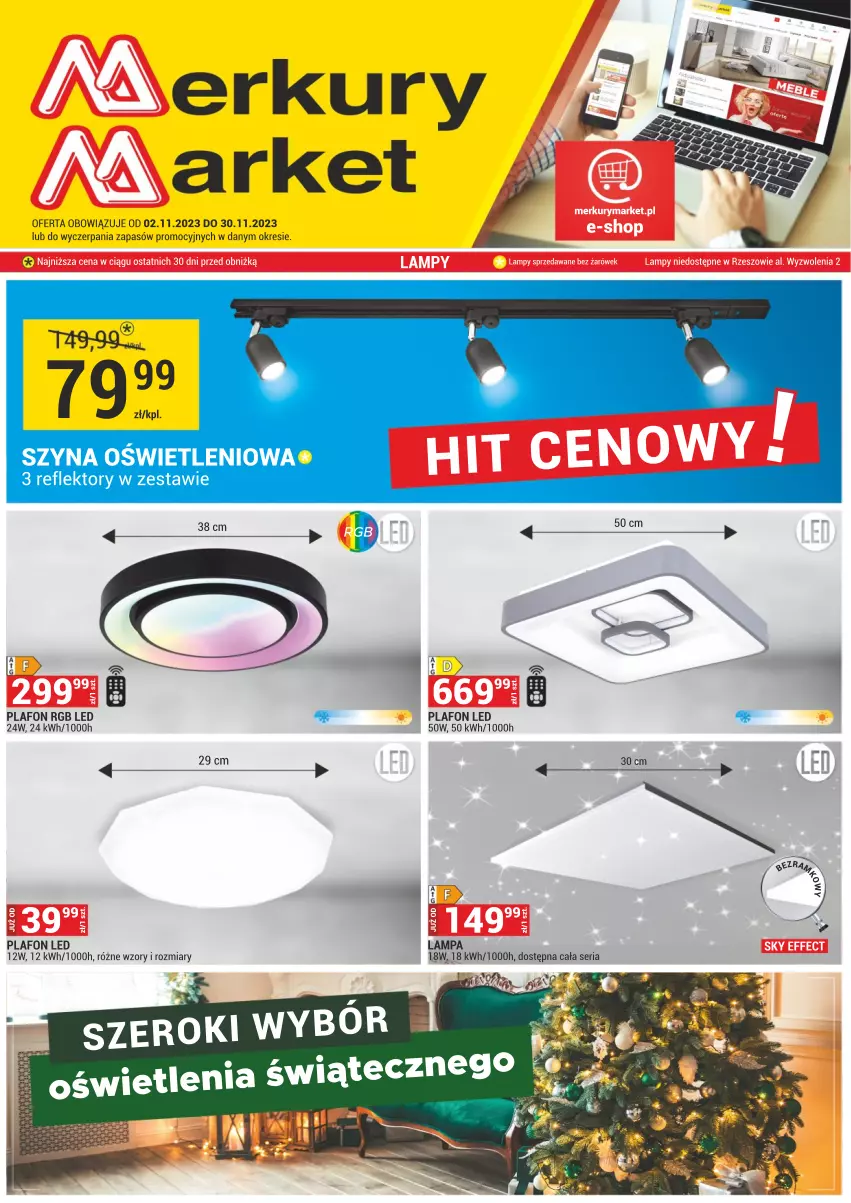 Gazetka promocyjna Merkury Market - ważna 02.11 do 30.11.2023 - strona 1 - produkty: HP, Lampa, Plafon, Plafon LED, Reflektor, Ser, Szyna