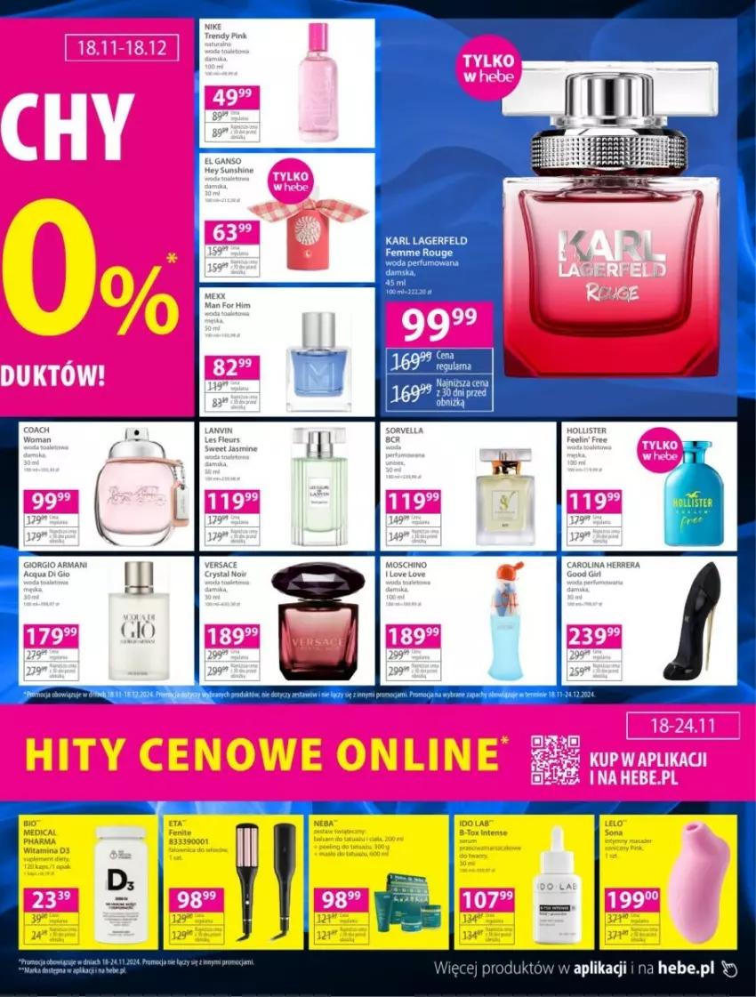 Gazetka promocyjna Hebe - ważna 18.11 do 24.11.2024 - strona 3 - produkty: Carolina Herrera, Giorgio Armani, Lanvin, Mexx, Moschino, Versace