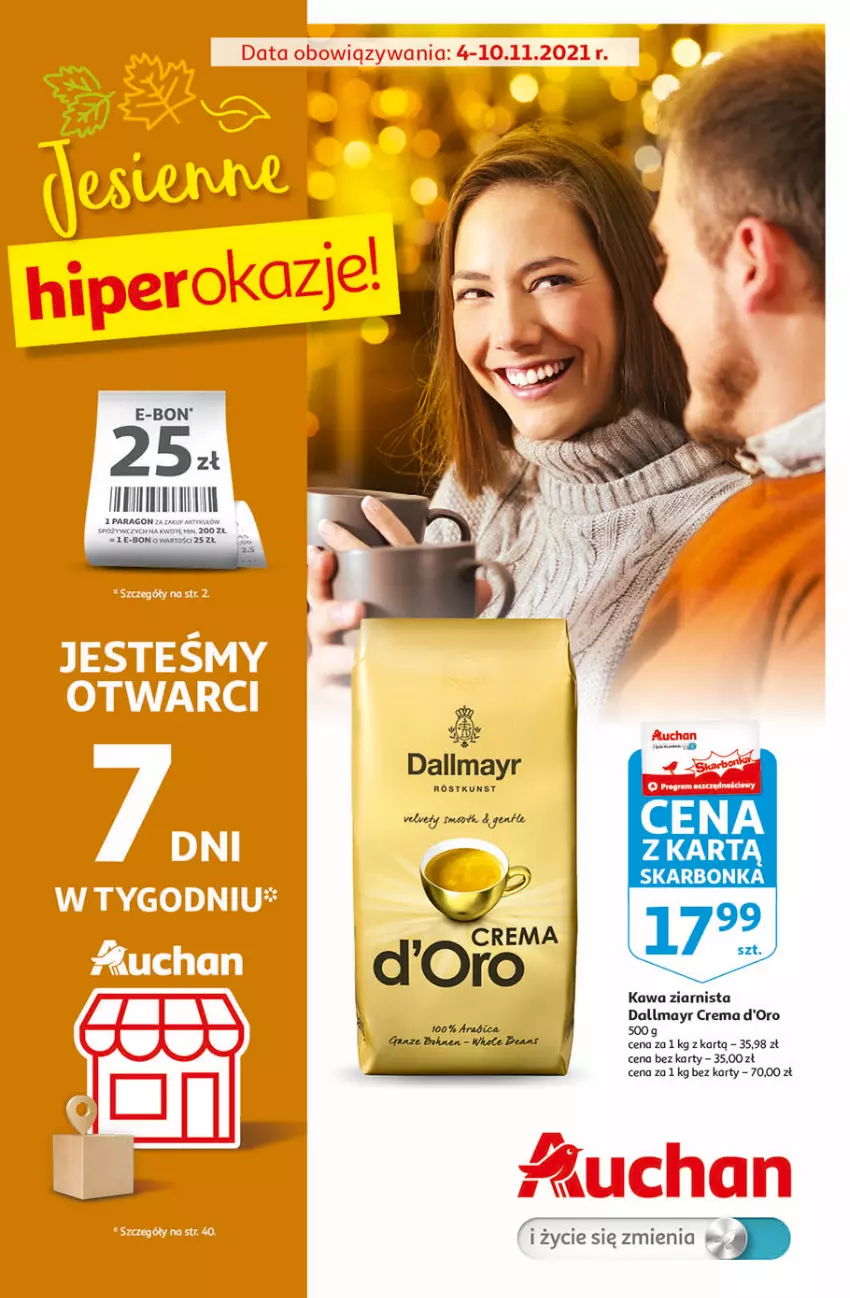 Gazetka promocyjna Auchan - Jesienne hiperokazje Hipermarkety - ważna 04.11 do 10.11.2021 - strona 1 - produkty: Dallmayr, Kawa, Kawa ziarnista
