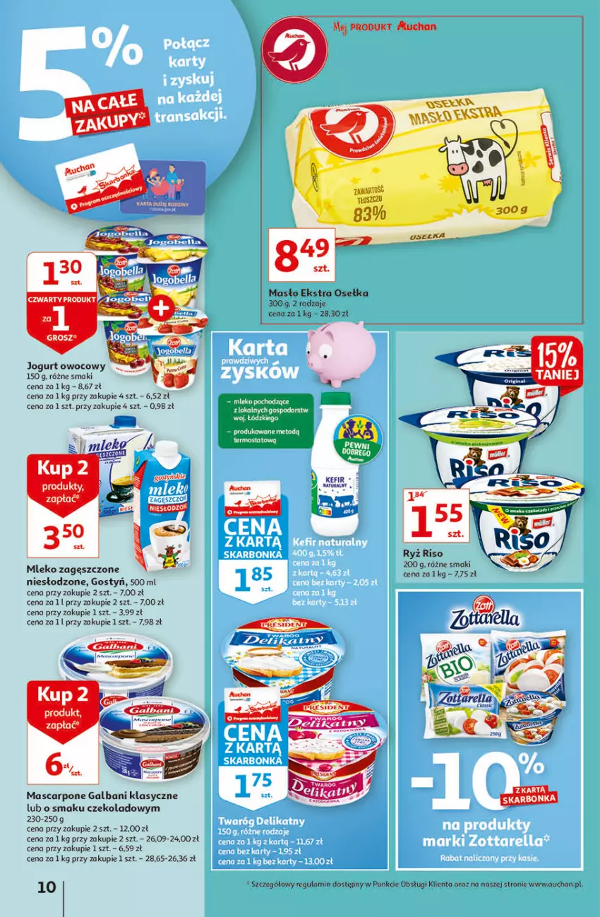 Gazetka promocyjna Auchan - Jesienne hiperokazje Hipermarkety - ważna 04.11 do 10.11.2021 - strona 10 - produkty: Galbani, Jogurt, Jogurt owocowy, Mascarpone, Masło, Mleko, Mleko zagęszczone, Ryż