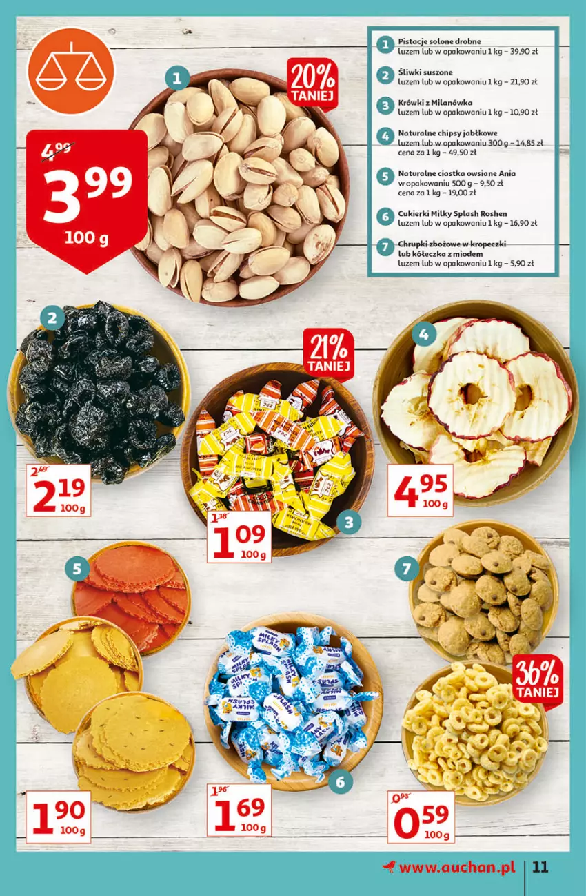 Gazetka promocyjna Auchan - Jesienne hiperokazje Hipermarkety - ważna 04.11 do 10.11.2021 - strona 11 - produkty: Chipsy, Chrupki, Ciastka, Ciastka owsiane, Cukier, Cukierki, Pistacje