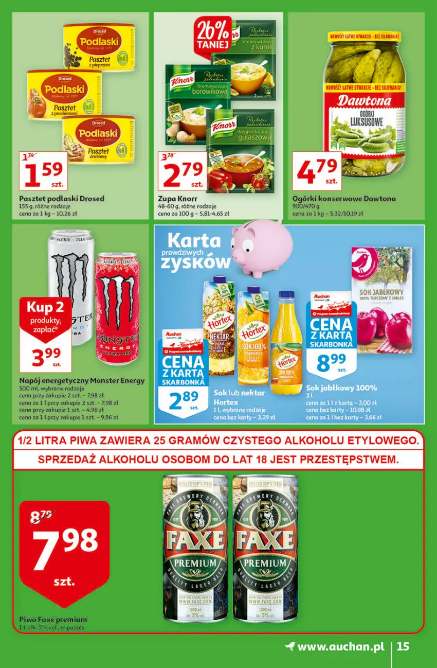 Gazetka promocyjna Auchan - Jesienne hiperokazje Hipermarkety - ważna 04.11 do 10.11.2021 - strona 15 - produkty: Dawtona, Fa, Gra, Knorr, Napój, Napój energetyczny, Ogórki konserwowe, Pasztet, Pieprz, Piwa, Piwo, Podlaski, Ser, Zupa