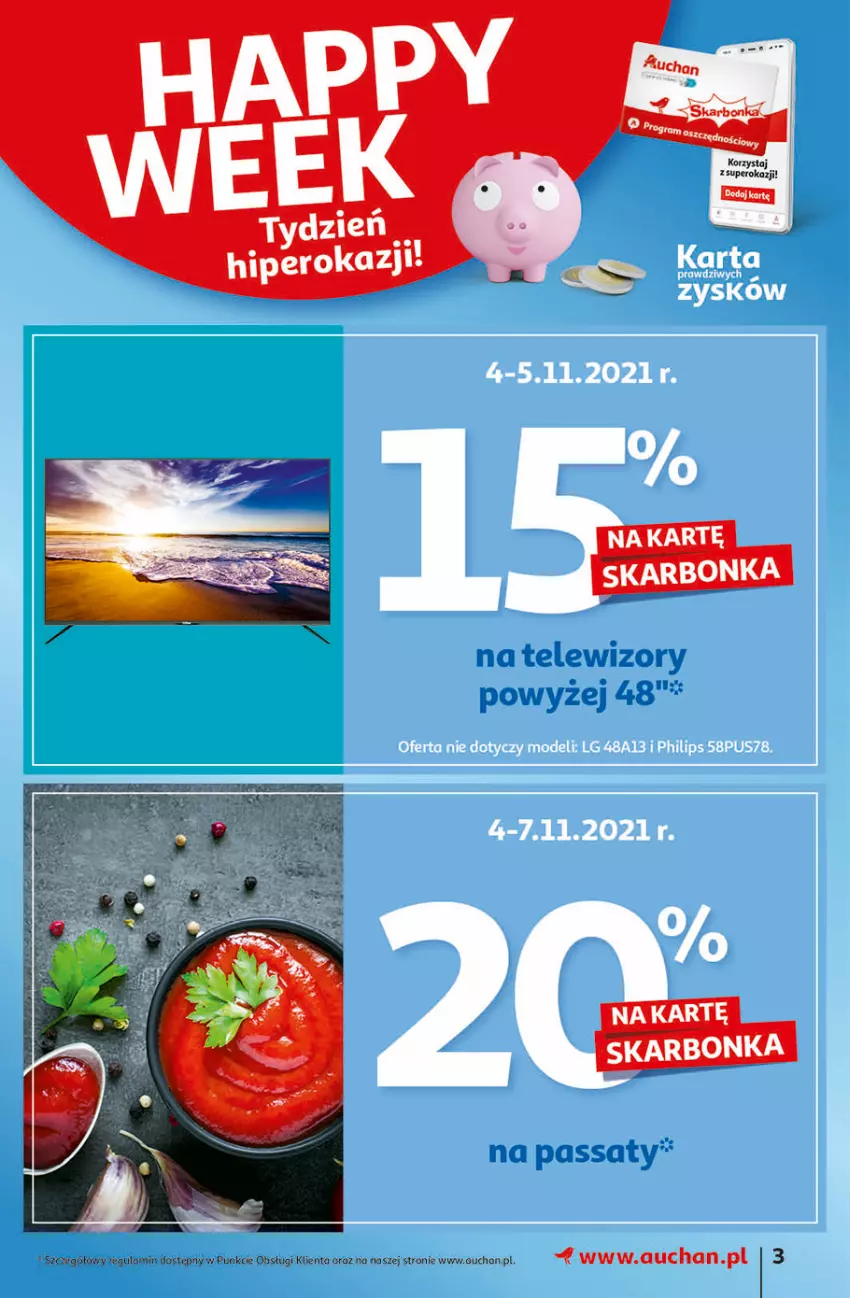 Gazetka promocyjna Auchan - Jesienne hiperokazje Hipermarkety - ważna 04.11 do 10.11.2021 - strona 3 - produkty: Telewizor, Telewizory