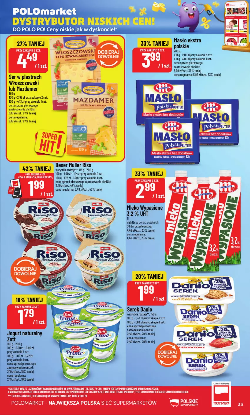 Gazetka promocyjna PoloMarket - Gazetka POLOmarket - ważna 28.10 do 03.11.2026 - strona 33 - produkty: Cars, Danio, Deser, Fa, Gra, Jogurt, Jogurt naturalny, Kosz, Masło, Mazdamer, Mleko, Mola, Por, Rama, Ser, Serek, Włoszczowski, Zott