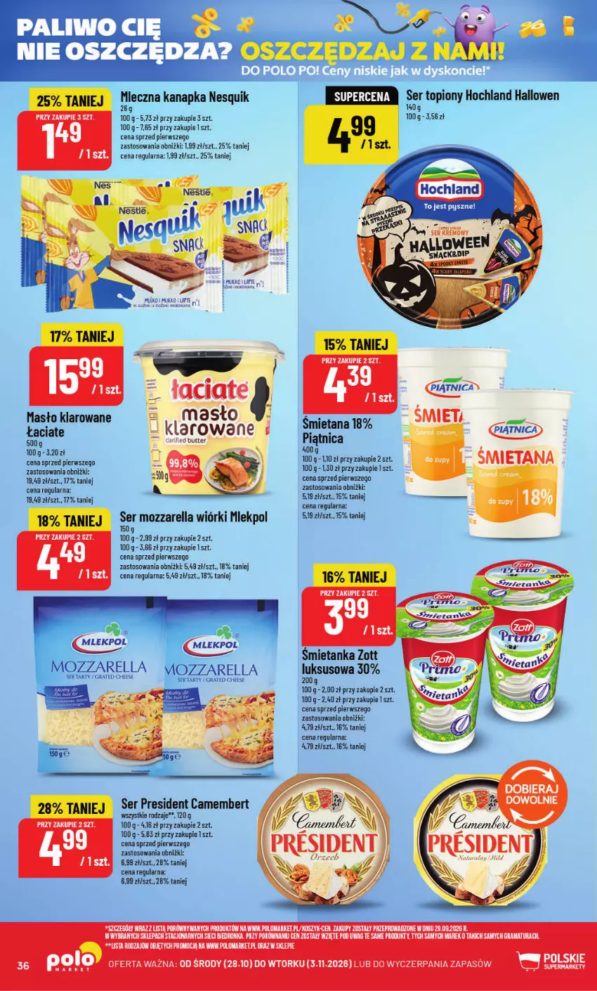 Gazetka promocyjna PoloMarket - Gazetka POLOmarket - ważna 28.10 do 03.11.2026 - strona 36 - produkty: Camembert, Gra, Kosz, Masło, Masło klarowane, Mozzarella, Nesquik, Piątnica, Por, Rama, Ser, Zott