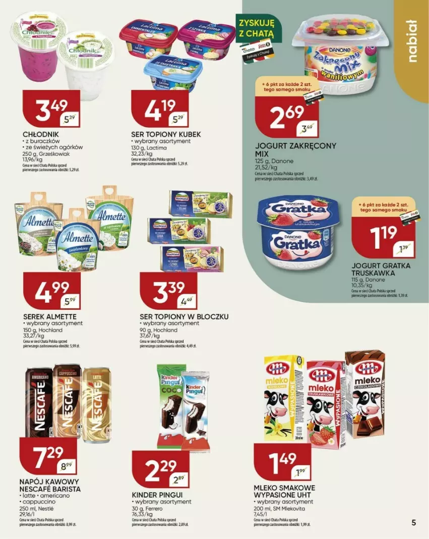 Gazetka promocyjna Chata Polska - ważna 23.05 do 02.06.2024 - strona 16 - produkty: Almette, Cappuccino, Danone, Ferrero, Gra, Hochland, HP, Jogurt, Kinder, Kubek, Mleko, Mleko smakowe, Napój, Ser, Ser topiony, Serek, Top