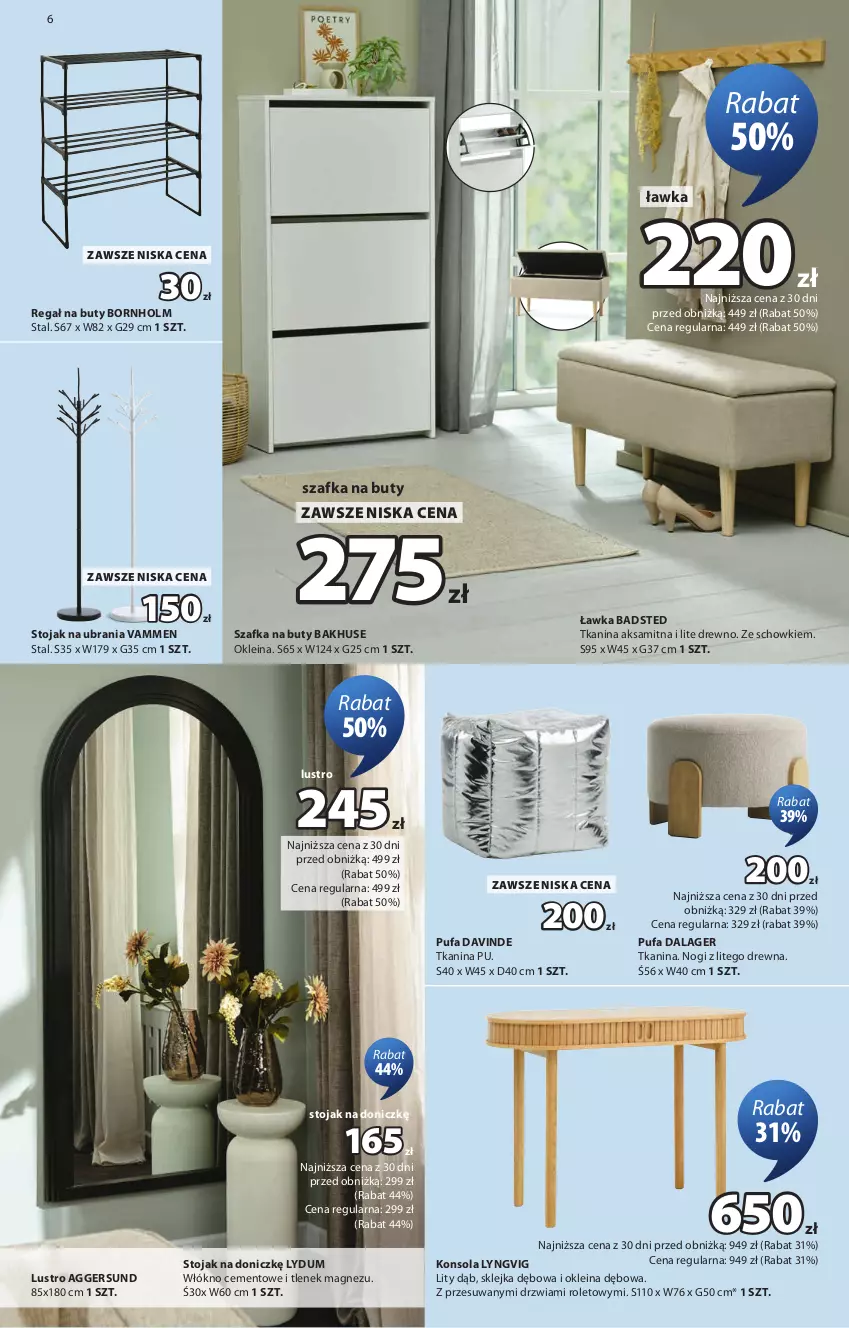 Gazetka promocyjna Jysk - Oferta tygodnia - ważna 23.09 do 11.10.2026 - strona 7 - produkty: Aksam, Buty, Cement, Drzwi, Fa, Klej, Konsola, Lustro, Magnez, Puf, Regał, Stojak, Szafka, Szafka na buty, Ubrania